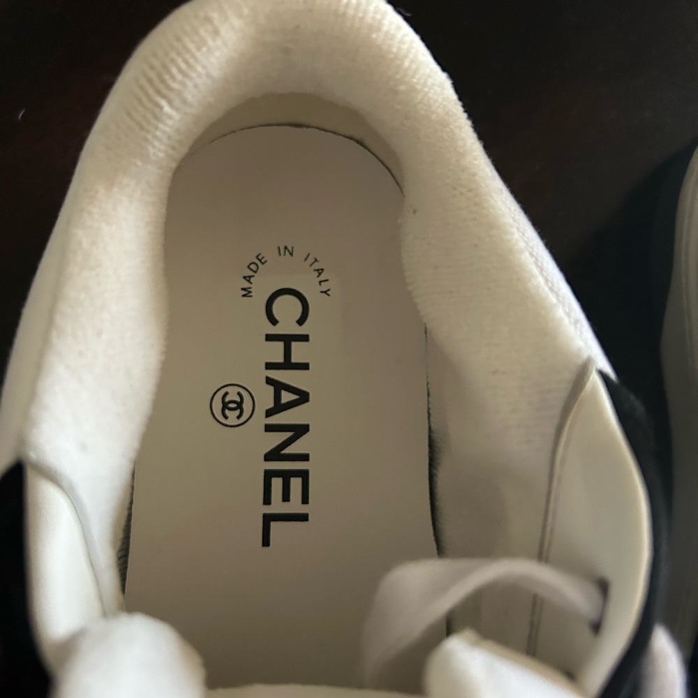 CHANEL Fabric Womens Logo Sneakers
6.5 Black White - Picture 7 of 14
